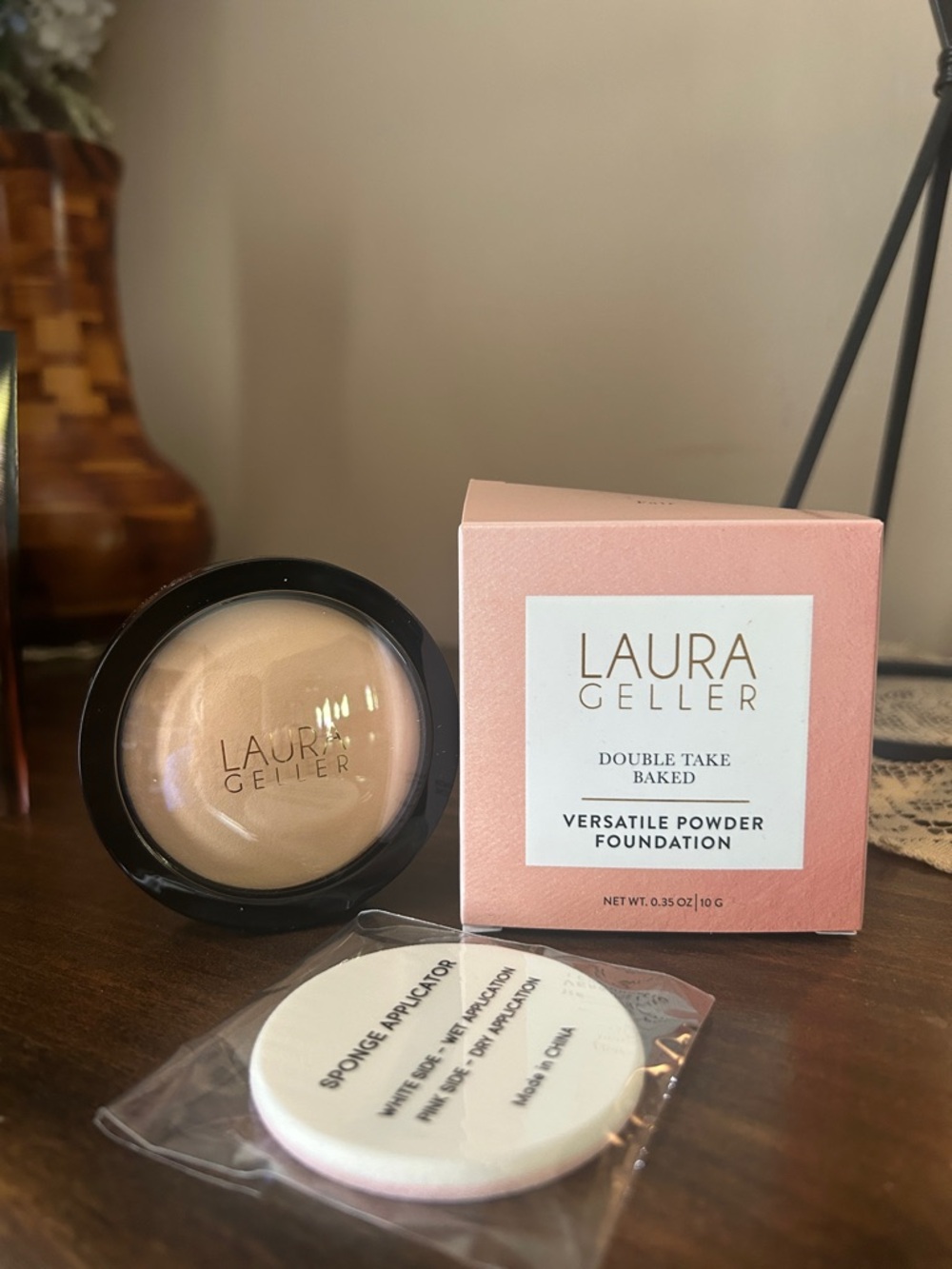 Laura Geller Powder Foundation with Pink Box and Beige Compact